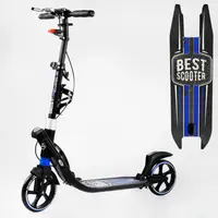 Двухколесный складной самокат Best Scooter, фонарик, 2 амортизатора. Black and blue (114436)