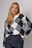 Жіноча кофта-поло з візерунком у ромби - бежевий цвет, ONE SIZE