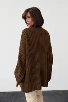 Жіночий трикотажні светри oversize в рубчик - темно-коричневий колір, S