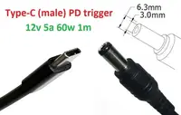 Переходник на 12v (max 5a, 60w) 6.3x3.0mm 1m з USB Type-C (male) Power Delivery PD тригер (A class) 1 день гар.