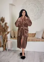 Тёплый Длинный Женский Махровый Халат Батал - Шоколадный 1022 (2XL - 5XL) 5XL