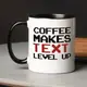 Кружка "Level up" именная, Черный, английский, Деревянная подарочная коробка с гравировкой, 330 мл