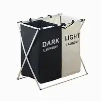 Корзина для белья раскладная сортировочная 2 секции Dark/Light 90 л • Органайзер для хранения и сортировки вещей