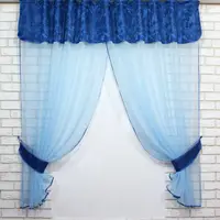 Кухонный комплект, (280х170см.) шторки с ламбрекеном и подхватами. Цвет голубой с синим. Код 084к 59-060