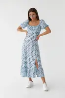 Длинное цветочное платье с оборкой hot fashion – бирюзовый цвет, M (есть размеры)