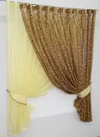 Кухонний комплект (330х170см.), шторки з підв'язками. Колір жовтий з коричневим. Код 101к 50-997