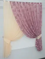 Кухонний комплект (340х170см.), шторки з підв'язками. Колір бежевий з пудровим. Код 101к 52-0058