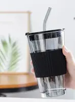Склянка висока з кришкою і трубочкою 18628 450 мл чорний