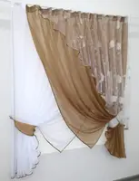 Кухонний комплект (310х170см.), шторки з підв'язками. Колір коричневий з білим. Код 063к 52-0347