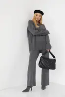 В'язаний брючний костюм oversize - темно-сірий цвет, S