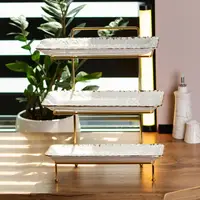 Трехъярусная фруктовница с металлической подставкой, керамика, 30,5 x 19 x 37 см,белая