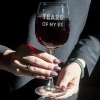 Бокал для вина "Tears of my ex", английский, Деревянная подарочная коробка с гравировкой