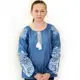 Вышитая блуза Ольга джинс с белой вышивкой