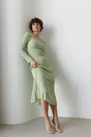 Длинное приталенное сетчатое платье - мятный цвет, ONE SIZE (имеются размеры)