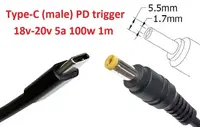 Кабель-переходник триггер PD 18-20v Type-C (max 5a, 100w) на 5.5x1.7mm 1m з USB Type-C (male) Power Delivery PD тригер (A class) 1 день гар.