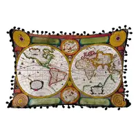 Подушка из мешковины с помпонами Старая карта 45x32 см (43PHBP_ERA003)