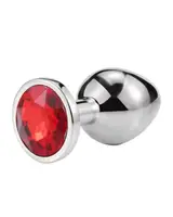 Металлическая анальная пробка Silver, red crystal, размер М