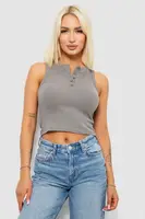 Топ женский в рубчик с вышивкой, цвет серый, 221R5076
