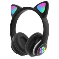 Беспроводные наушники с кошачьими ушками и RGB подсветкой Cat YR-28 Чёрные