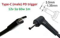Переходник на 12v (max 5a, 60w) 3.5x1.35mm 1m з USB Type-C (male) Power Delivery PD тригер (A class) 1 день гар.