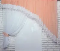 Кухонний комплект (200х170см.), ламбрекен і штора. Колір персиковий з білим. Код 062к 50-089