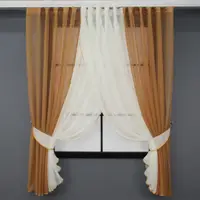 Кухонные шторки (400х170см.) с подвязками. Цвет кофейный с молочным. Код 096к