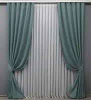 Комплект штор (2шт. 1х2,9м.) мікровелюр, колекція "Petek". Колір сіро-блакитний. Код 1507ш 31-722