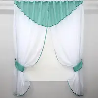 Кухонный комплект, (270х170см.) шторки с ламбрекеном и подхватами. Цвет бирюзовый с белым. Код 084к 52-0437