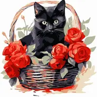 Картина по номерам "Черная кошка с розами" 20х20 см