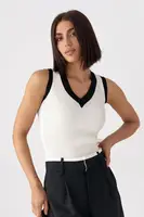 Майка в рубчик із чорною окантовкою - кремовий колір, ONE SIZE