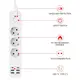 Сетевой фильтр BKL-03 4 USB + 2 Type-C,100-250V, 10А,3 розетки, белый