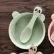 Тарелка с ложкой Lesko A228 Panda Green из пшеничной соломы для детей
