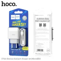 Адаптер сетевой Hoco Micro USB Cable Glorious C73A |2USB, 2.4A|