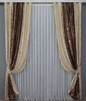 Комбіновані (2шт.1,5х2,7м.) жакардові штори. Колір бежевий з коричневим. Код 016дк (416-092-416 ш) 11-0009