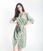 Женский Велюровый Халат c Кантом 704 - Фисташковый (S - 2XL) 2XL