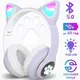 Беспроводные Bluetooth наушники с светящимися кошачьими LED ушками  STN-28 micro SD, AUX Фиолетовые