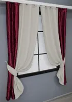 Комплект (2шт. 1х1,7м.) коротких штор, блекаут. Колір червоний з бежевим. Код 032дк 12-0011