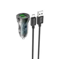 Адаптер автомобильный HOCO Micro USB cable Transparent Discovery Edition dual port Z47 |2USB, QC, 3A|