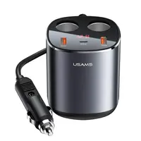 Адаптер автомобильный USAMS Dual Cigarette Lighters Digital Fast Car Charger C28 US-CC151 |2USB/1Type-C, 245W/6A, PD/QC|