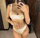 Купальник женский раздельный с золотыми листочками 5034-white-M белый