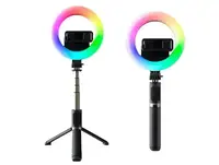 Монопод для селфі Tripod MJ07, з триногою і RGB LED кільцем