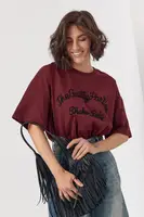 Футболка трикотажна з вишитим написом - бордо цвет, ONE SIZE