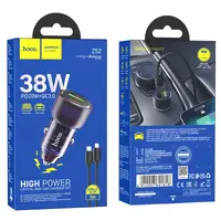Адаптер автомобільний HOCO Type-C to Lightnig Cable Spacious car charger set Z52 1USB/1Type-C, 38W/3A, PD/QC|