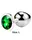 Металлическая анальная втулка Silver, green crystal, размер L