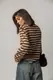 Жіноча кофта oversize з відкладним коміром у смужку - коричневий цвет, M
