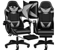 Кресло геймерское PLAYER с подставкой для ног и массажем Black/Grey (100016)
