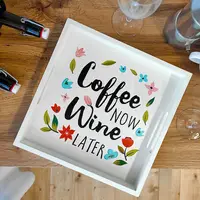 Піднос (таця) квадратний з дерева Coffee now wine later 30x30x4 см (PDN_19N004_WH)
