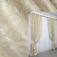 Комплект (2шт.1х2.7м) готовых штор, лен "Корона Мария". Цвет светло-серый с золотистым. Код 1268ш 31-535