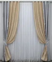 Комбіновані (2шт.1,5х2,7м.) штори з тканини софт. Колір сірий з пісочним. Код 014дк (157-143ш) 10-725