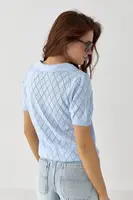 Поло з ажурним візерунком у ромбі - блакитний колір, ONE SIZE
